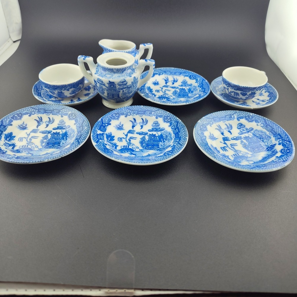 Miniature porcelain dishes blue white replacement pieces Made in Occupied Japan